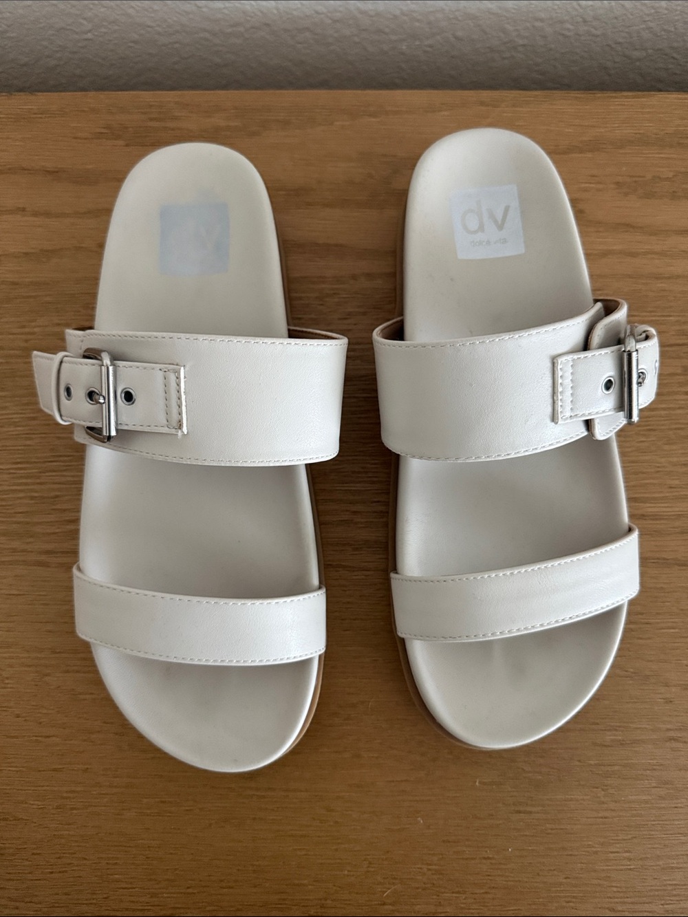 DV by Dolce Vita Cream Double-Strap Buckle Slide Sandals